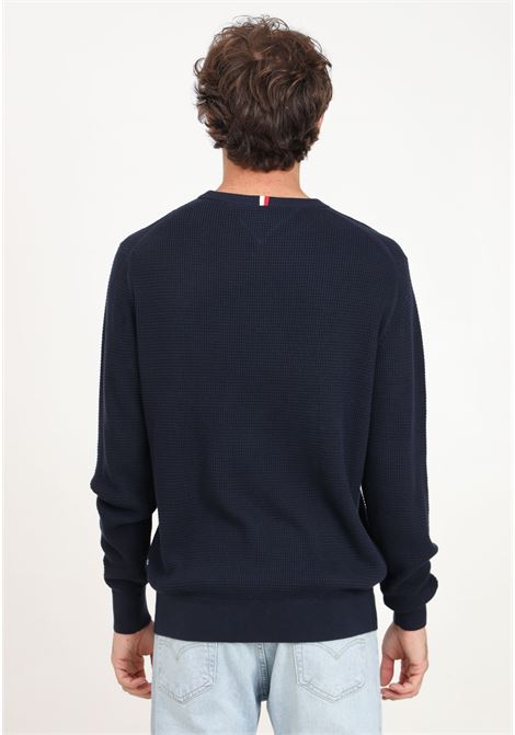 Blue crew-neck sweater for men with honeycomb texture TOMMY HILFIGER | MW0MW35470DW5DW5